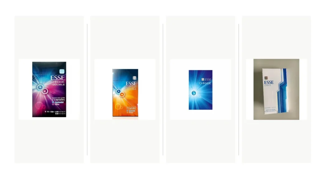 ESSE Applemint Wine, Applemint Orange, Mint Ice Blast and Lights Super Slim product images side by side