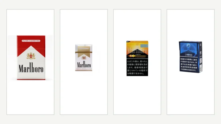 Marlboro Red, Hard White, Vista Tropical Splash and Ice Blast Mega product images side by side