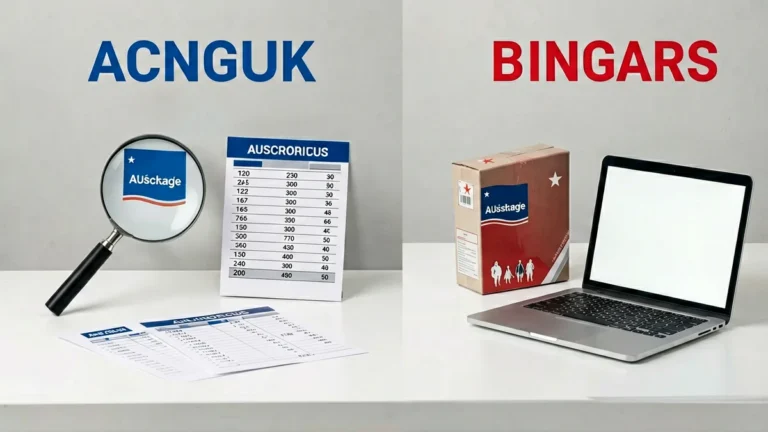 Neutral blue and red product comparison workspace with a magnifying glass and carton checklist