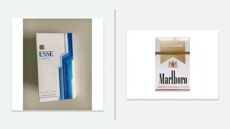 ESSE Lights Super Slim and Marlboro Hard White product images shown side by side for an Australia comparison